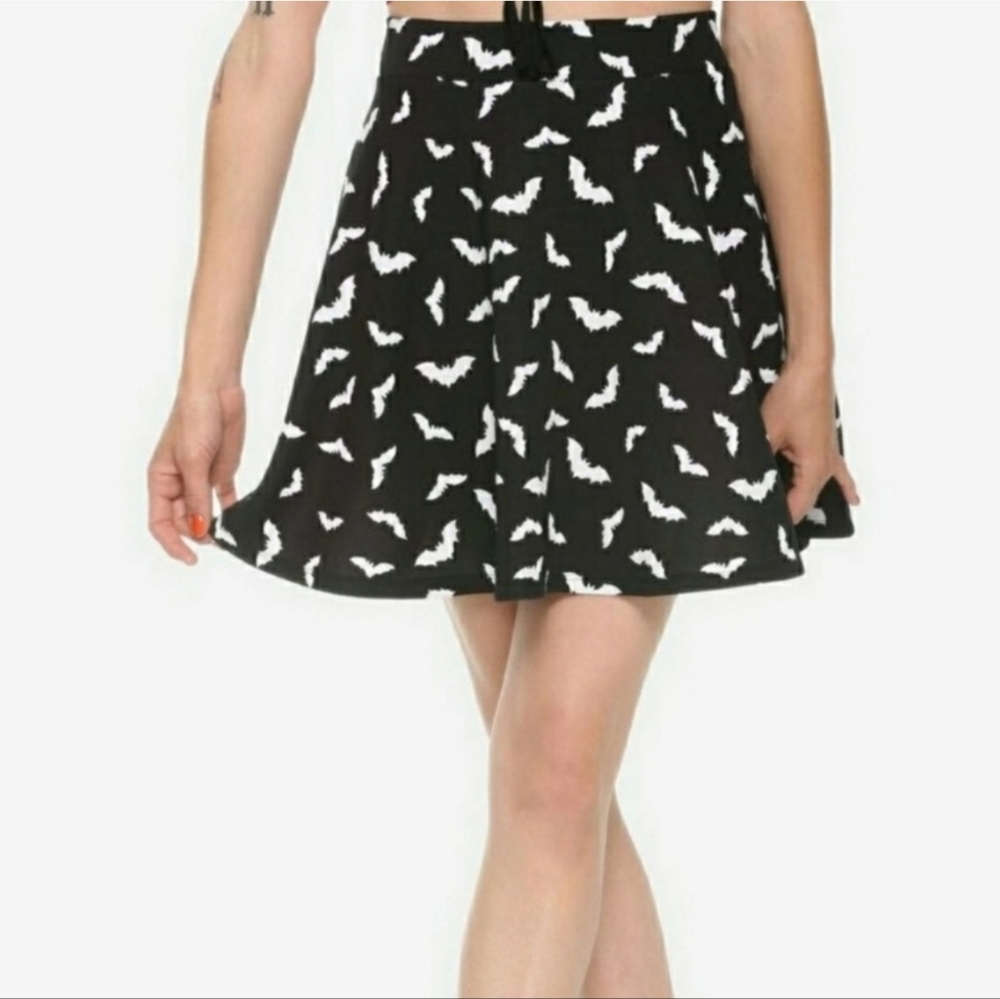 Hot Topic Black Skater Skirt with All Over Bat Print Size XS